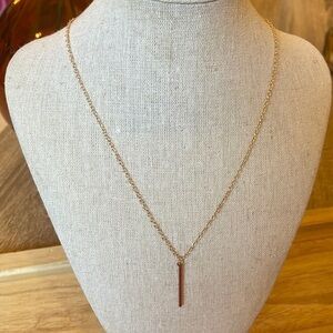 Gold Color Delicate Cylindrical Vertical Bar Necklace with Clasp 20.5” Chain